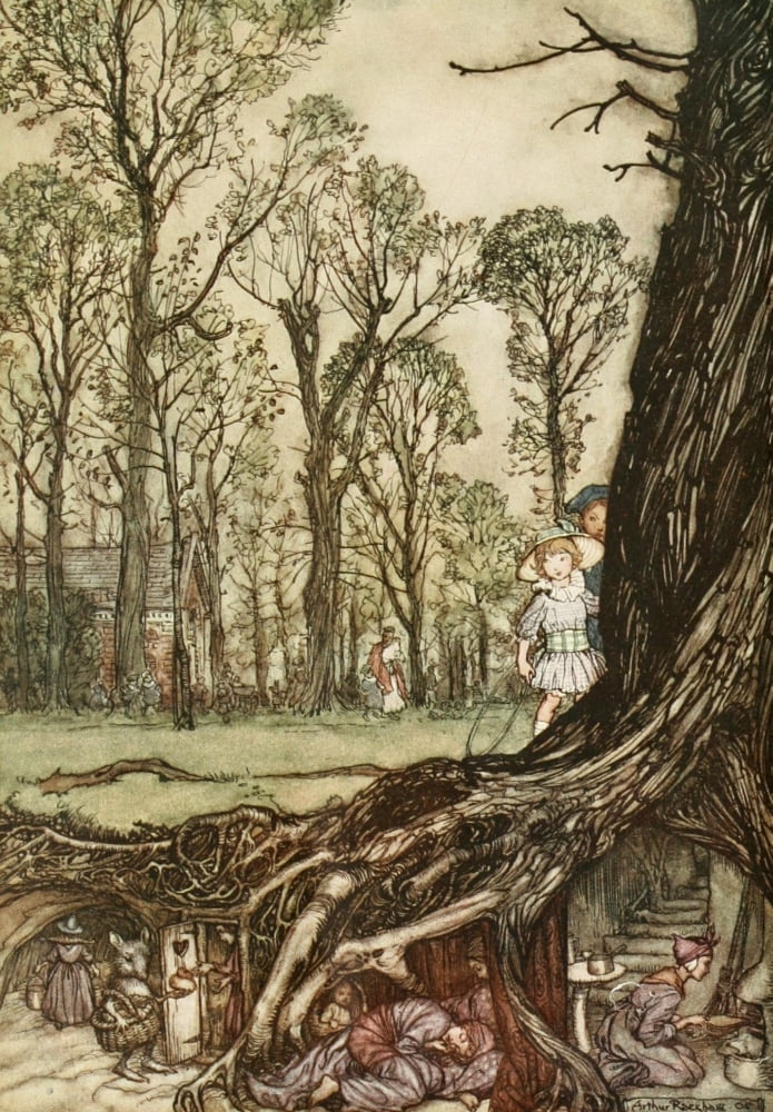 Peter Pan in Kensington 1912 Fairies hide until dusk Canvas Art - A Rackham (24 x 36)