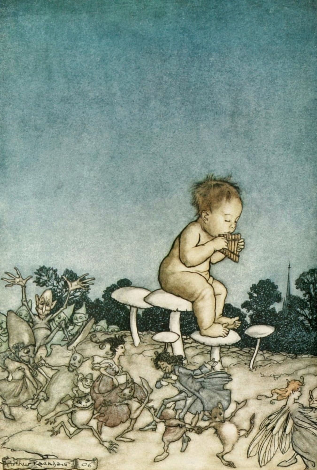 Peter Pan in Kensington 1912 Fairys Orchestre Canvas Art - A Rackham (18 x 24)
