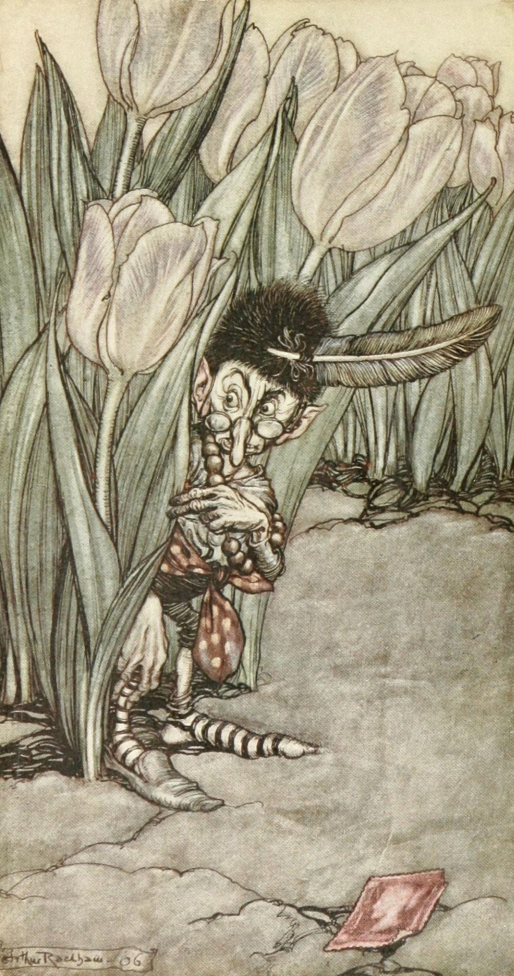 Peter Pan in Kensington 1912 He hid behind tulip Canvas Art - A Rackham (24 x 36)
