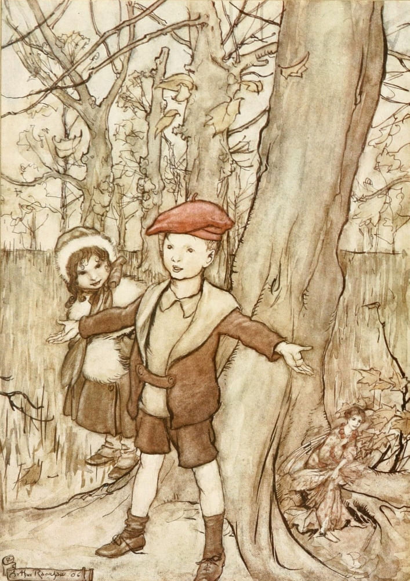 Peter Pan in Kensington 1912 Overheard by fairy Canvas Art - A Rackham (18 x 24)