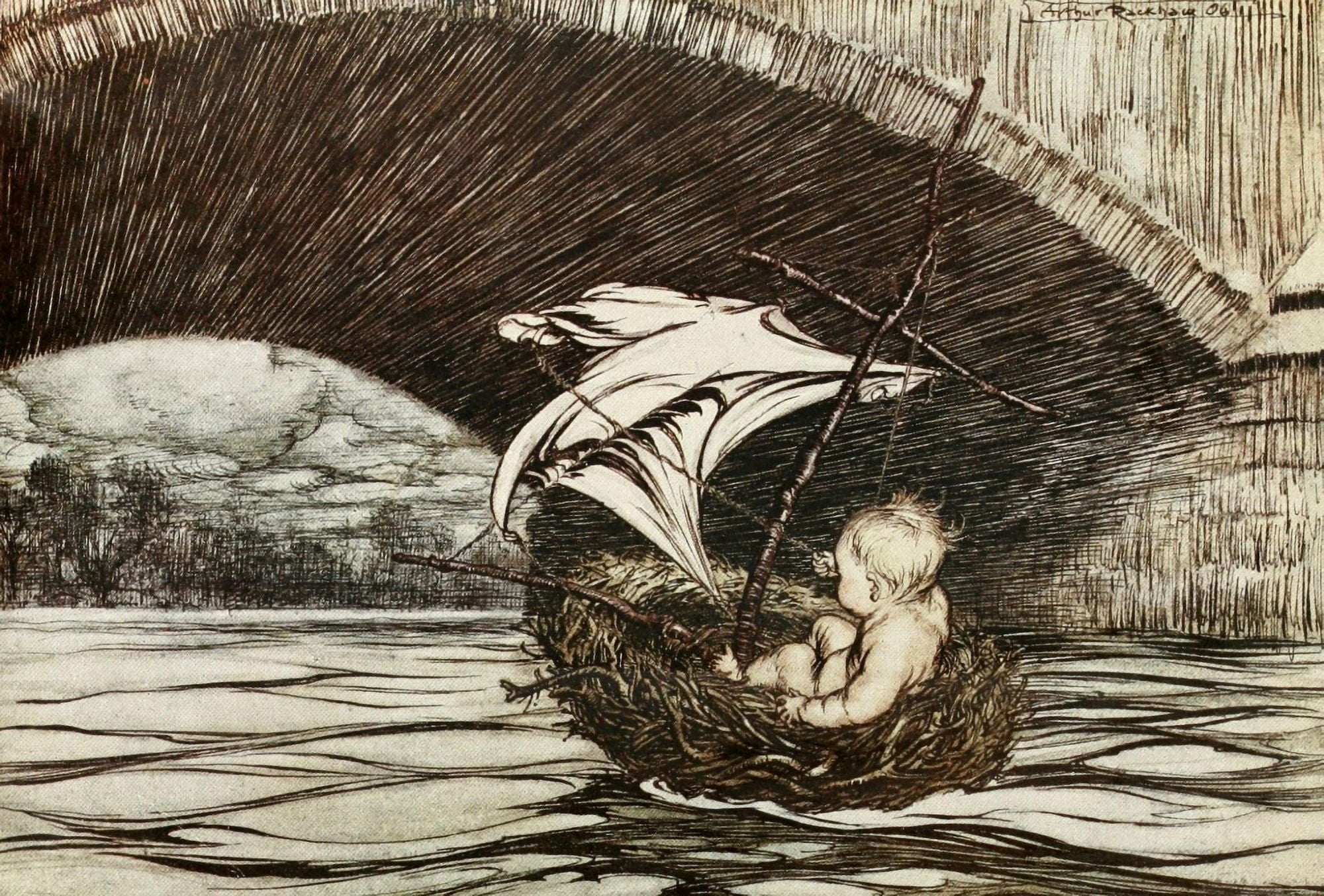 Peter Pan in Kensington 1912 Passed under bridge Canvas Art - A Rackham (18 x 24)