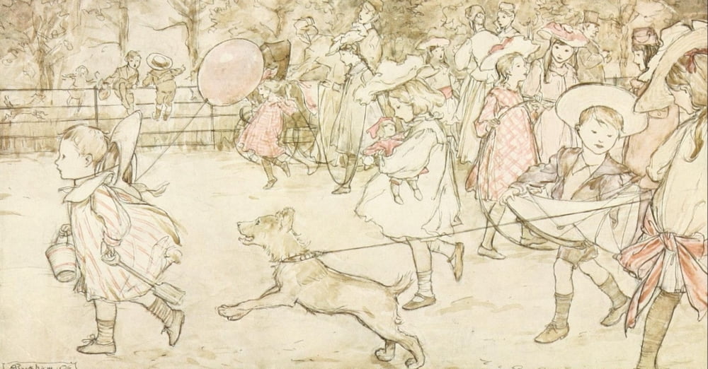Peter Pan in Kensington 1912 The Broad walk Canvas Art - A Rackham (24 x 36)