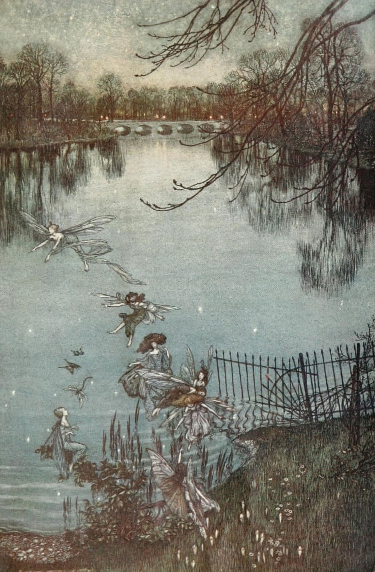 Peter Pan in Kensington 1912 The Serpentine Canvas Art - A Rackham (24 x 36)