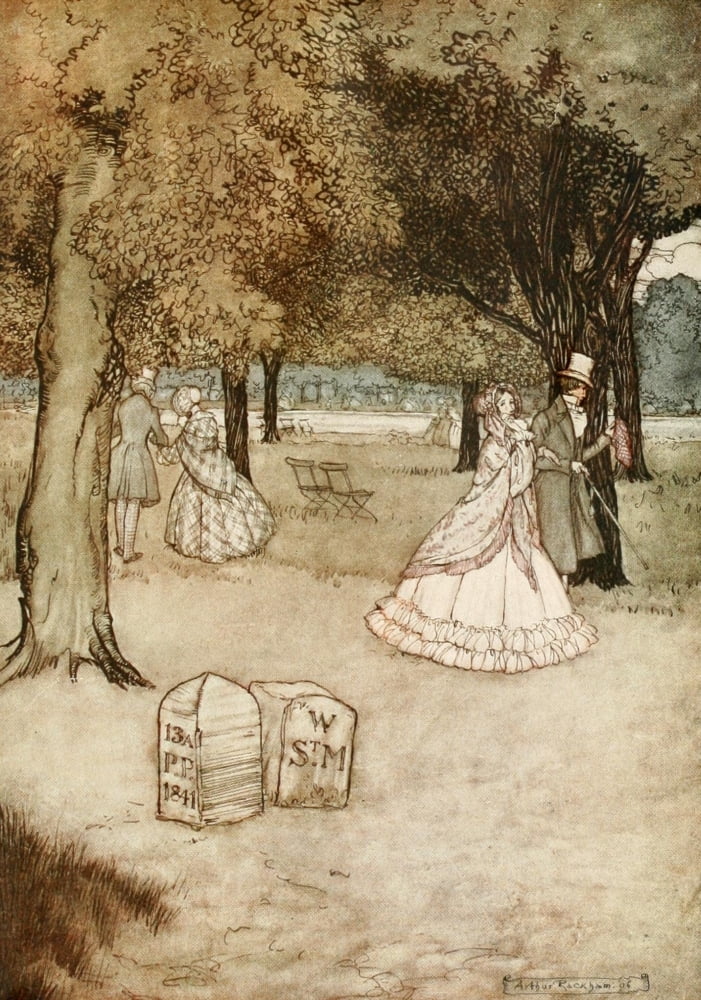 Peter Pan in Kensington 1912 Touching Tombstones Canvas Art - A Rackham (18 x 24)
