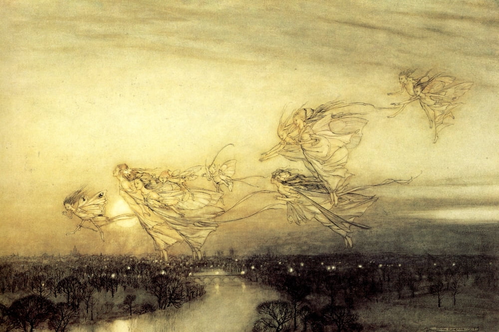 Peter Pan in Kensington 1912 Twilight Dreams Canvas Art - A Rackham (24 x 36)