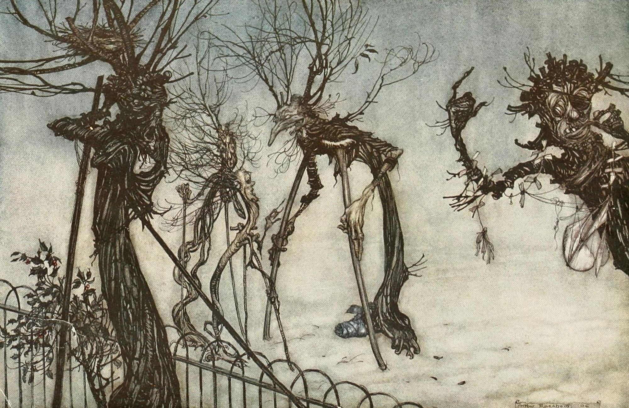 Peter Pan in Kensington Gardens 1912 Elderberry talking to quinces Canvas Art - Arthur Rackham (24 x 36)