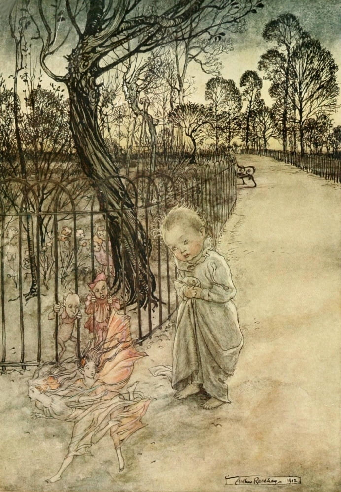 Peter Pan in Kensington Gardens 1912 Peter & the fairies Canvas Art - Arthur Rackham (24 x 36)