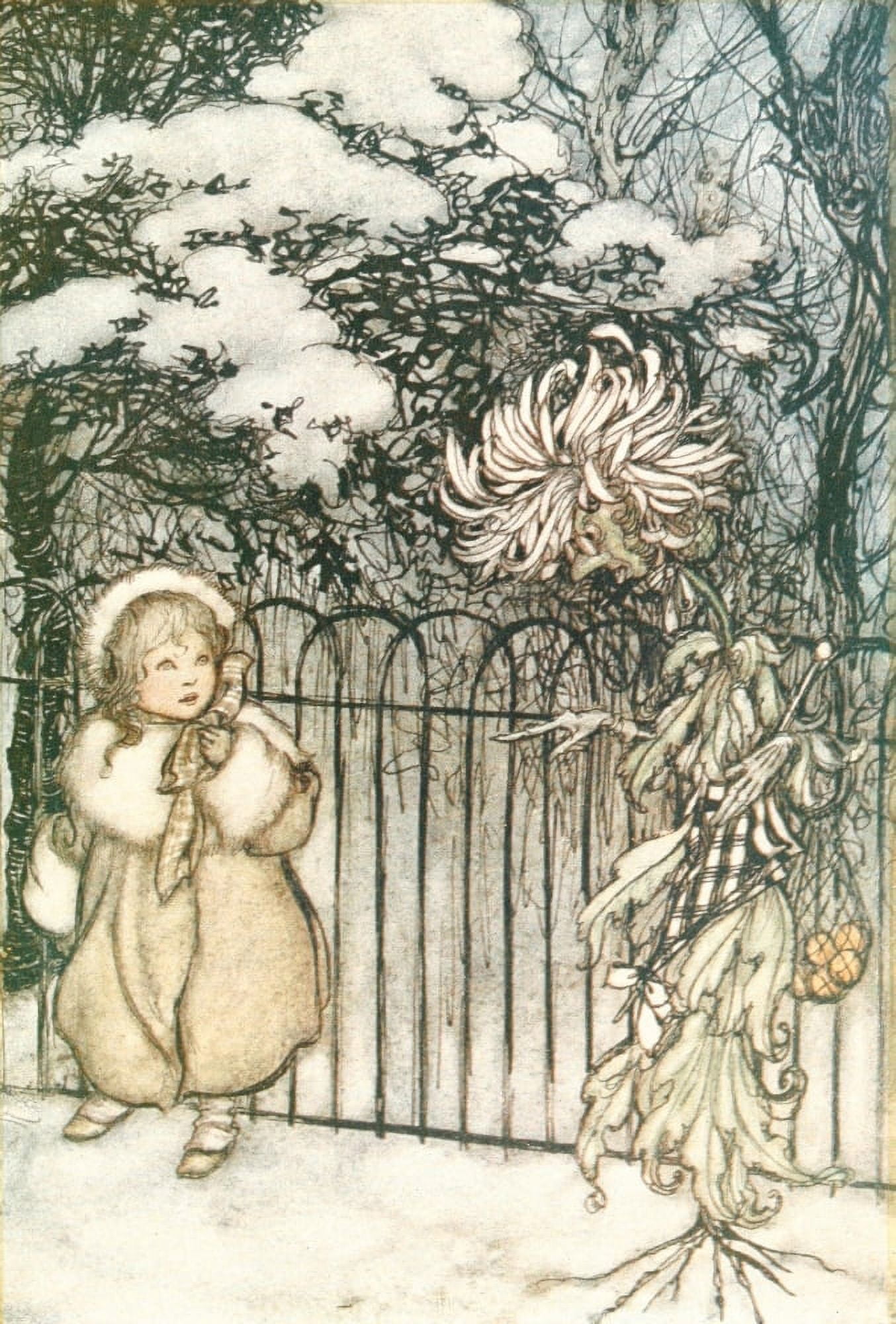 Peter Pan in Kensington Gardens 1912 Talking to a chrysanthemum Canvas Art - Arthur Rackham (18 x 24)