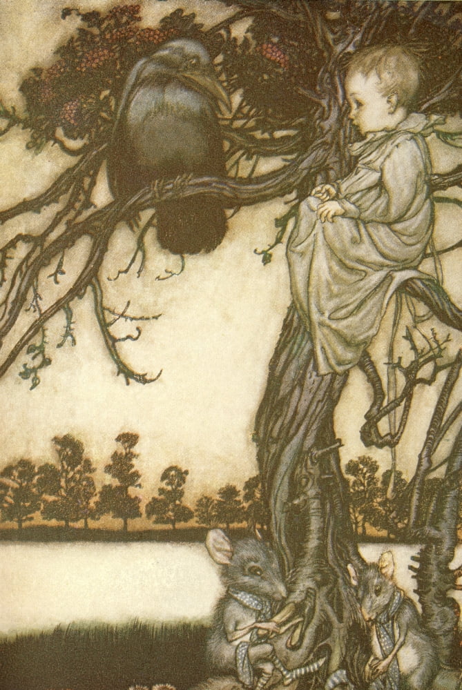 Peter Pan in Kensington Gardens 1912 Talking to the birds Canvas Art - Arthur Rackham (24 x 36)
