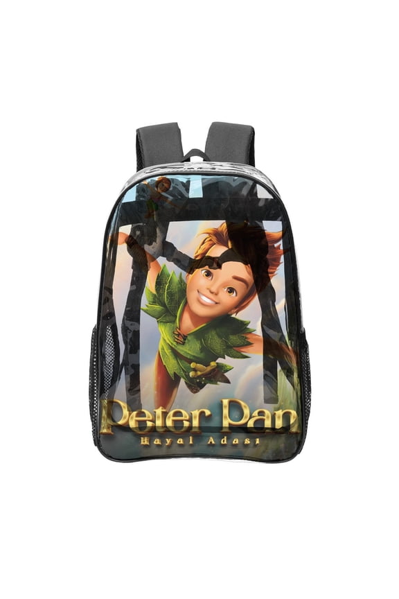 Peter Pan-theme Clear Backpack Heavy Duty Transparent Bag See Through Bookbag for Work, Sport, College, Travel12.2X16.9"(31X43cm)