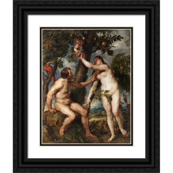 Peter Paul Rubens 12x14 Black Ornate Wood Framed Double Matted Museum Art Print Titled: Adam and Eve (1628 and 1629)