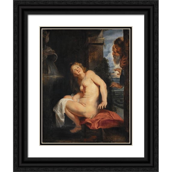 Peter Paul Rubens 12x14 Black Ornate Wood Framed Double Matted Museum Art Print Titled: Susanna and the Elders (1614)