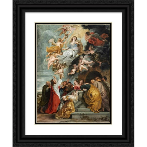 Peter Paul Rubens 12x14 Black Ornate Wood Framed Double Matted Museum Art Print Titled: The Assumption of the Virgin (Probably Mid 1620s)