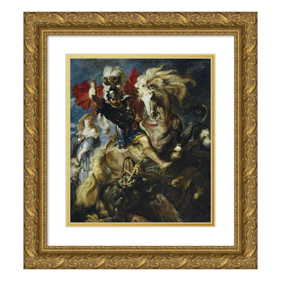 Peter Paul Rubens 12x14 Gold Ornate Wood Frame and Double Matted Museum Art Print Titled - St George Battles the Dragon (1606-1608)