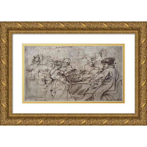 Peter Paul Rubens 14x10 Gold Ornate Wood Frame and Double Matted Museum Art Print Titled - The Feast of Herod (Recto) (C. 1637-1638)