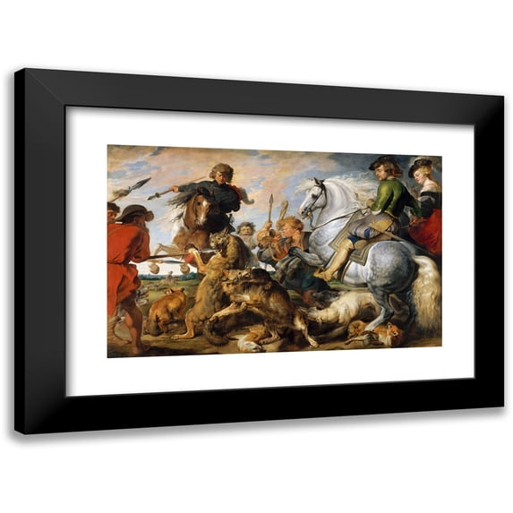 Peter Paul Rubens 18x13 Black Modern Framed Museum Art Print Titled - Wolf and Fox Hunt (ca. 1616)