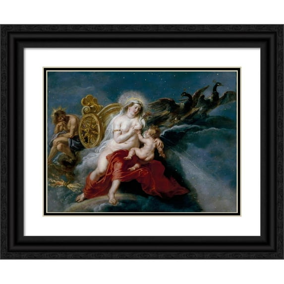 Peter Paul Rubens 18x14 Black Ornate Wood Framed Double Matted Museum Art Print Titled - The Origin of the Milky Way (1636-1637)