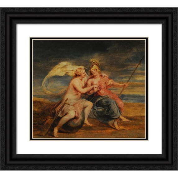 Peter Paul Rubens 22x20 Black Ornate Framed Double Matted Museum Art Print Titled: Allegory of Fortune and Virtue (17th Century)
