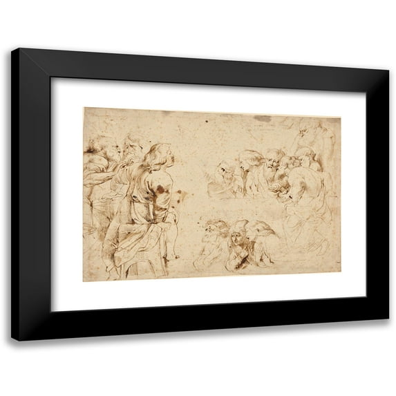 Peter Paul Rubens 24x18 Black Modern Framed Museum Art Print Titled - Three Groups of Apostles in a Last Supper (1600-1604)