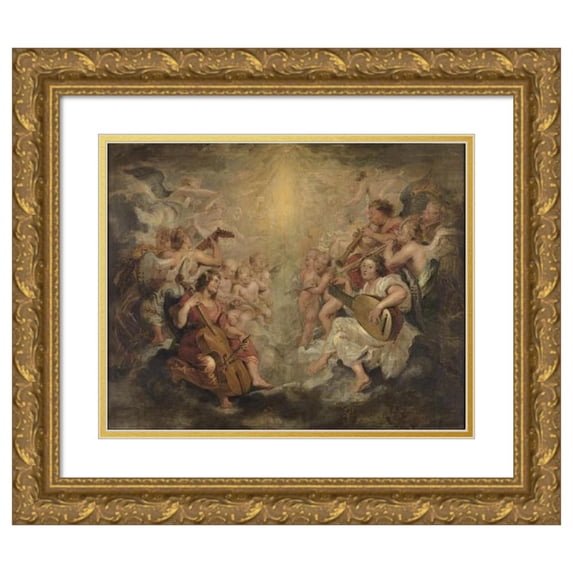 Peter Paul Rubens 24x20 Gold Ornate Framed and Double Matted Museum Art Print Titled - Music Making Angels (circa 1626-1627)