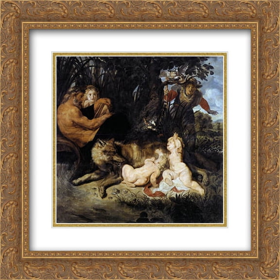 Peter Paul Rubens 2x Matted 20x20 Gold Ornate Framed Art Print 'Romulus and Remus'