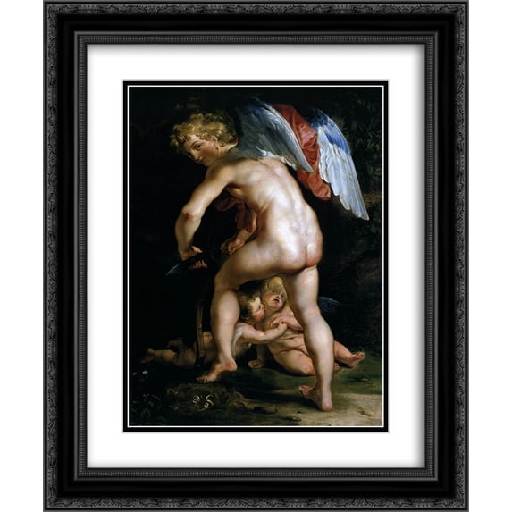 Peter Paul Rubens 2x Matted 20x24 Black Ornate Framed Art Print 'Cupid Making His Bow'
