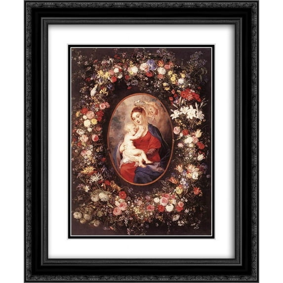 Peter Paul Rubens 2x Matted 20x24 Black Ornate Framed Art Print 'The Virgin and Child in a Garland of Flower'
