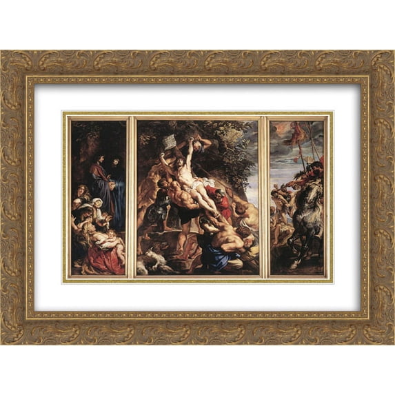 Peter Paul Rubens 2x Matted 24x18 Gold Ornate Framed Art Print 'The Elevation of the Cross'