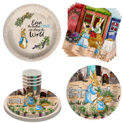 Peter Rabbit Boys Baby Shower Party Supplies - 64 Piece Spring Baby Shower Tableware Set Includes Large 9" Dinner Plates and 8" Dessert Paper Plates Napkins Cups - Kit for 16