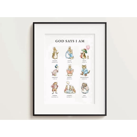 Peter Rabbit Classic Beatrix Potter God Says I Am Biblical Affirmations Christian Nursery Decor Scripture Bible Verses