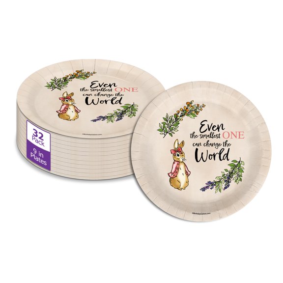 Peter Rabbit Girl's Baby Shower - 32 Piece Disposable Party Supplies - Spring Baby Shower Decorations - Round Party Plates - Large 9" Paper Plates In Bulk VT1