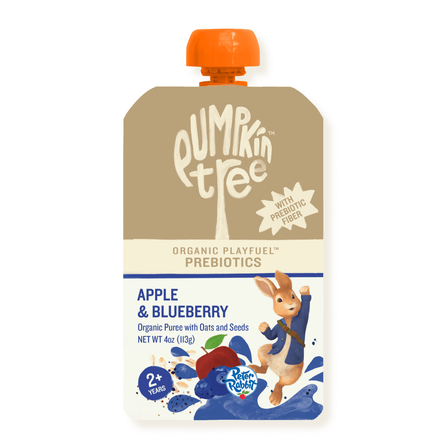 Pumpkin Tree Organics Peter Rabbit Prebiotic Fiber, Oats and Seeds Apple & Blueberry Fruit Snack, 4 Ounce Squeeze Pouch