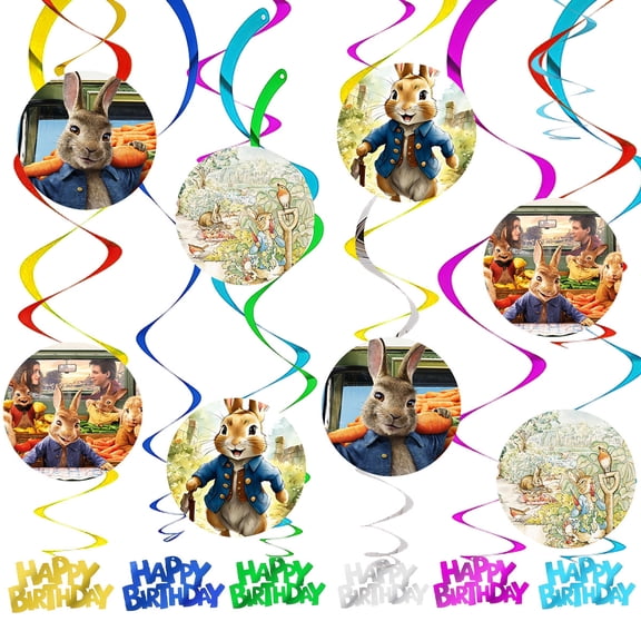 Peter Rabbit Party Decorations Hanging Swirl Sign Whirls Birthday Streamer Ceiling Decor Supplies 14 pcs