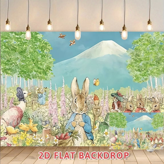 Peter Rabbit Themed Hand-painted Backdrop, Pastoral Forest Scene Decor Cloth, Suitable For Party Arrangement, Photography Shooting, Wall Decoration, Event Atmosphere Creation