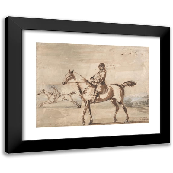 Peter Tillemans 14x12 Black Modern Framed Museum Art Print Titled - Horse and Rider Walking to Left in a Hilly Landscape