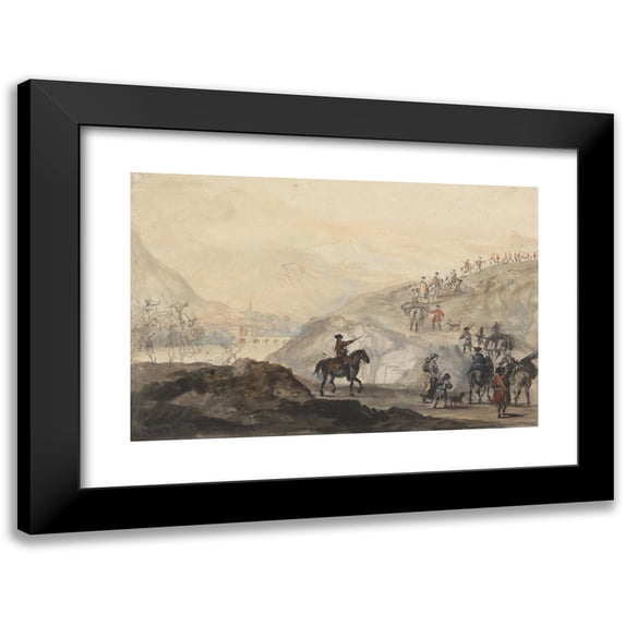 Peter Tillemans 18x13 Black Modern Framed Museum Art Print Titled - Cavalry Troops and Camp Followers on the Move