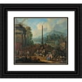 thumbnail image 1 of Peter Tillemans 23x20 Black Ornate Framed Double Matted Museum Art Print Titled: A Harbour Scene with Numerous Figures Attending Market (1709), 1 of 5