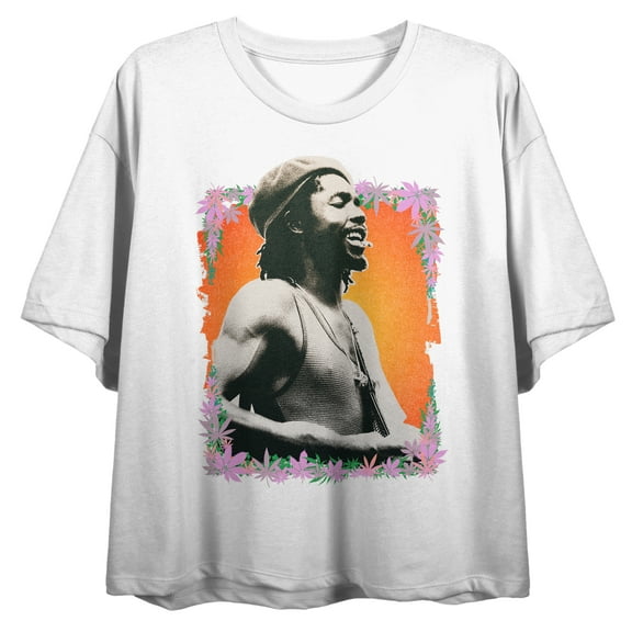 Peter Tosh Flower Framed Photo Women's White Short Sleeve Crop Tee-L