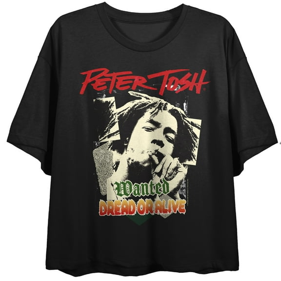Peter Tosh Wanted Dead Or Alive Collage Art Crew Neck Short Sleeve Women's Black Crop Top-Small