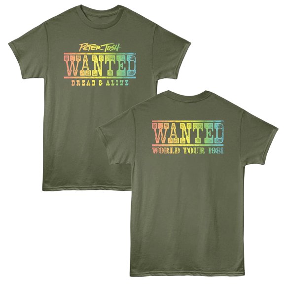 Peter Tosh Wanted Dread & Alive Tour Men's T Shirt (MilitaryGreen, Adult2XL)