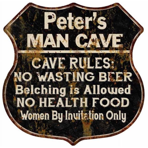 Peter's Man Cave Rules Sign Shield Metal Gift 211110007216