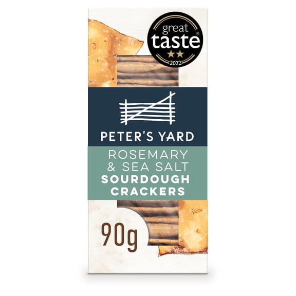 Peter's Yard Rosemary & Sea Salt Sourdough Crackers 90g, Imported from Britain