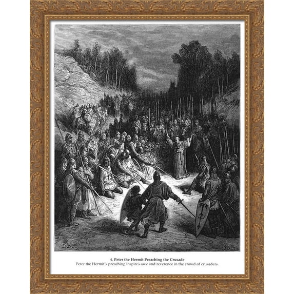 Peter the Hermit Preaching the Crusade 28x36 Large Gold Ornate Wood Framed Canvas Art by Gustave Dore