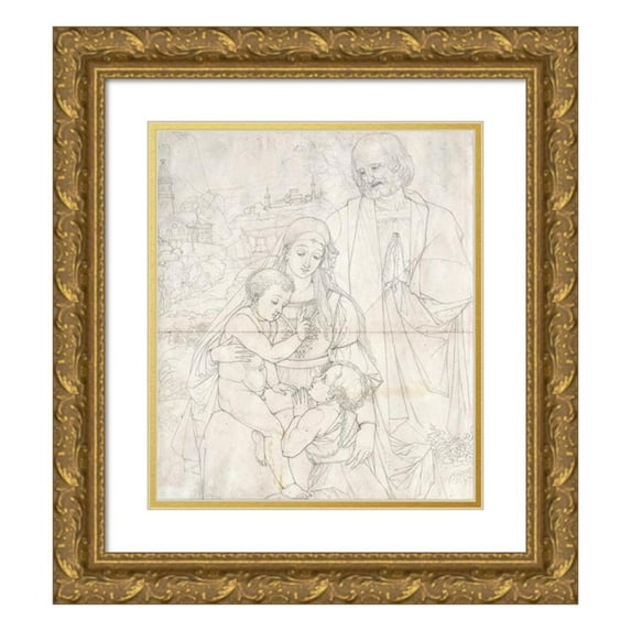 Peter von Cornelius 15x17 Gold Ornate Wood Frame and Double Matted Museum Art Print Titled - Holy Family with John the Baptist as a Boy (1816)