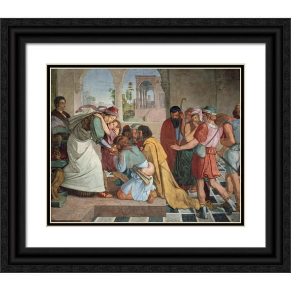 Peter von Cornelius 24x20 Black Ornate Framed Double Matted Museum Art Print Titled: Joseph Reveals Himself to His Brothers (1816)