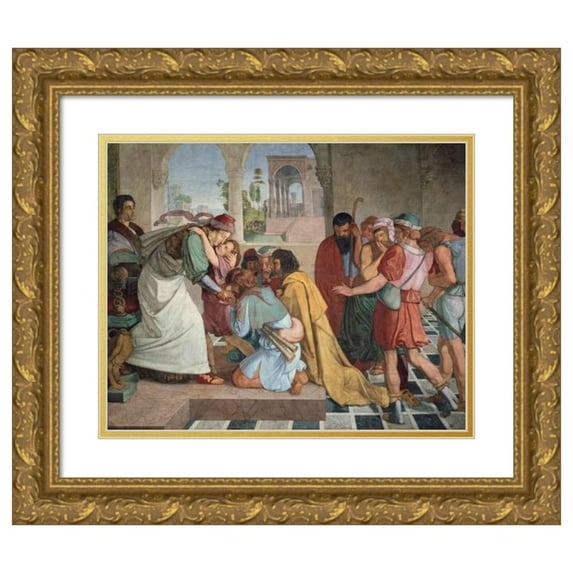 Peter von Cornelius 24x20 Gold Ornate Framed and Double Matted Museum Art Print Titled - Joseph Reveals Himself to His Brothers (1816)
