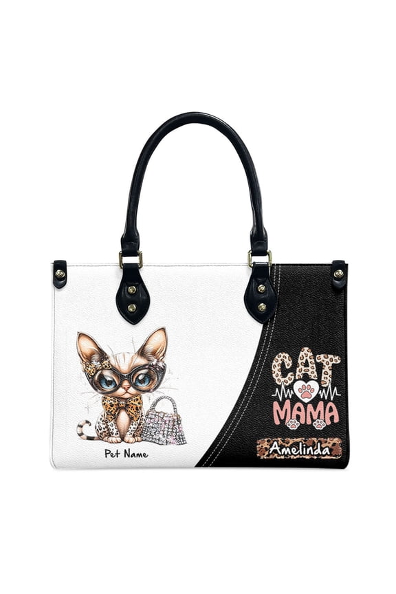 Peterbald Cat Bag, Personalized Leather Handbags For Women - Personalized Bag with Name - Tote Bags for Mom Grandma - Custom Gifts Ideas for Her, Gift for Cat Lover, Cat Mom