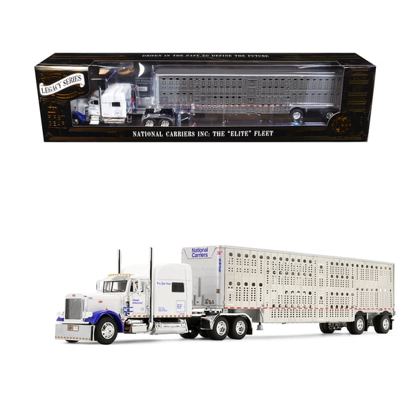 Peterbilt 379 with 70" Mid-Roof Sleeper and Wilson Silverstar Livestock Trailer "National Carriers" White "Legacy Series #5" 1/64 Diecast Model by DCP/First Gear
