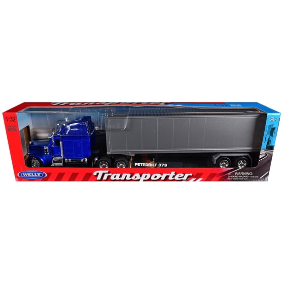 Peterbilt 379 Truck Blue Metallic with Silver Container "Transporter" Series 1/32 Diecast Model by Welly