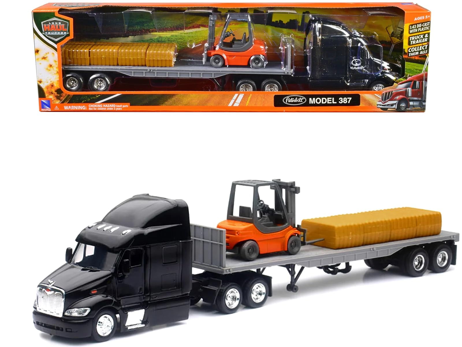 Peterbilt 387 Flatbed w/Forklift & Hay Bale Diecast 1:43